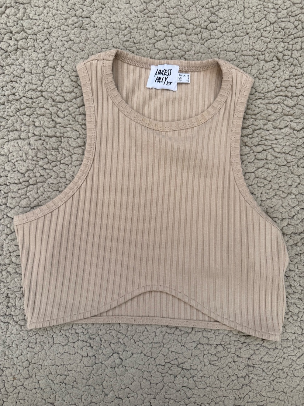 Princess Polly Ribbed Crop Tank Top in Beige